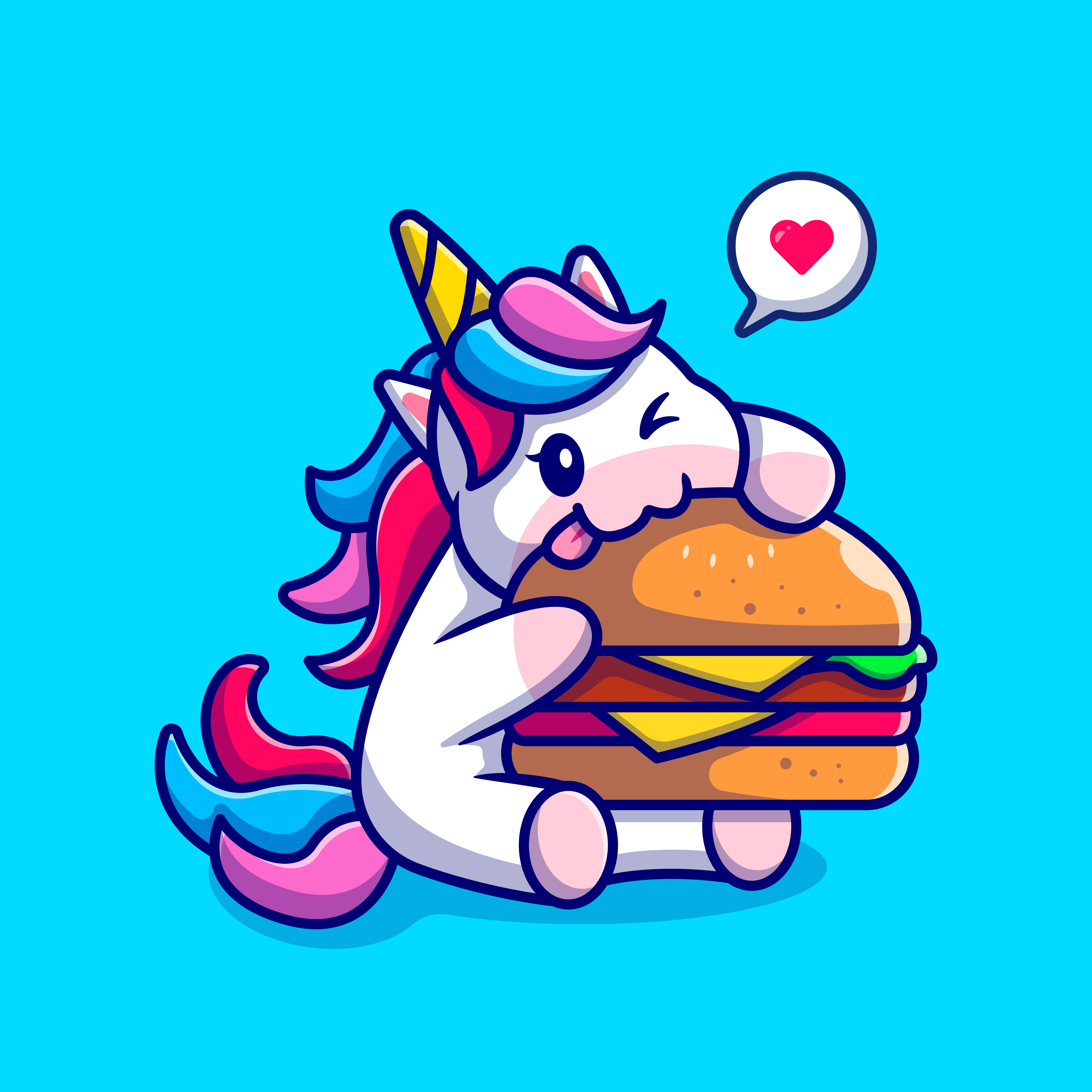 Du siehst Fluffy,
 das Fast Food essende Einhorn.